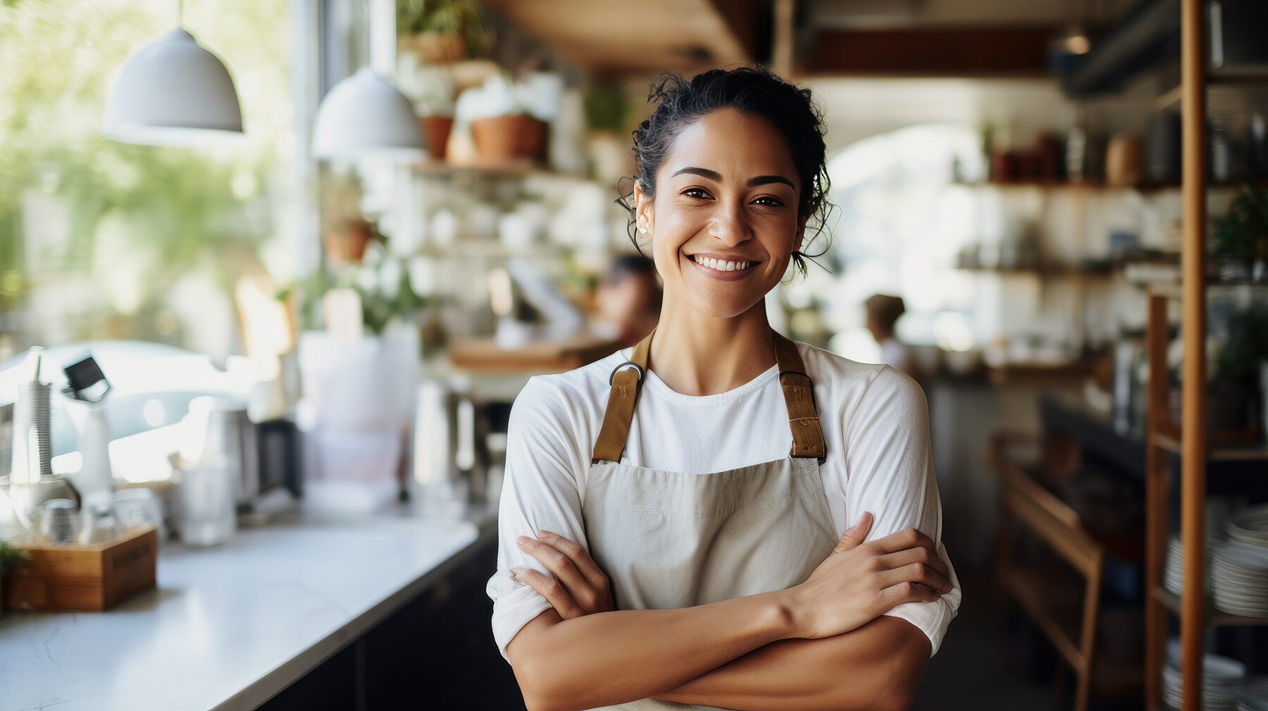 Cafeteria server coffee shop waitress or confident manager work